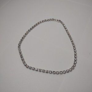 Pretty Silver Tone And Clear Rhinestone Necklace 14.25 Inches Long